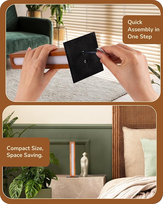 EDISHINE LED Table Lamp, Small Wood Bedside Lamp with 3 Color Temperature, Stepless Dimmable & Memory Function, Touch Control Square Nightstand Lamp for Bedroom, Living Room, One-Step Installation