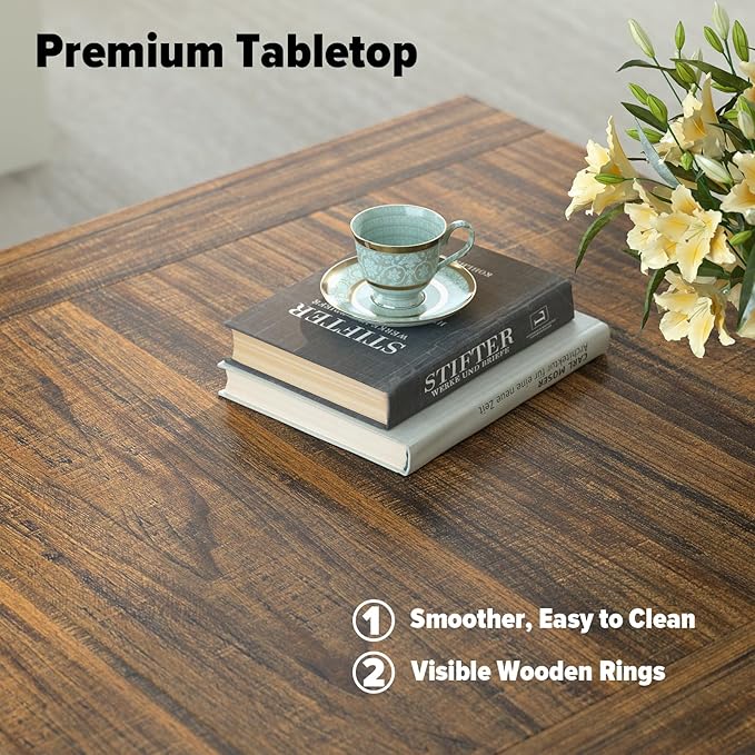Coffee Table 31.5 in Rustic Center Table with X Design Wooden Pedestal for Living Room, Small Square Home Office Tea Accent Table for Dining Room Apartment, Walnut