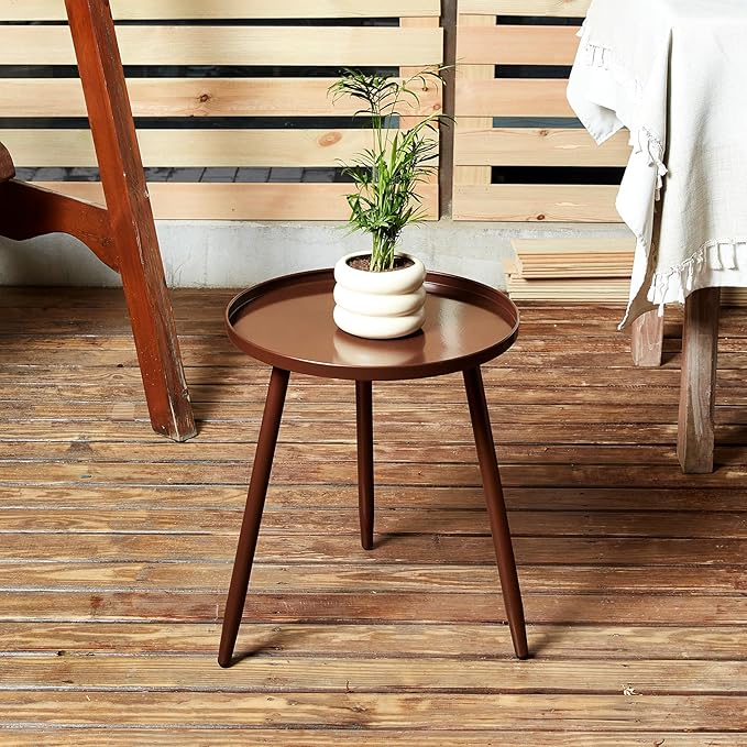 End/Side Tables - Small Round Accent Table, Metal Bronze Narrow Night Stands with 3 Legs, Ideal for Any Room-Side Tables Living Room, Bedroom, Plant Stand Balcony, Indoor & Outdoor