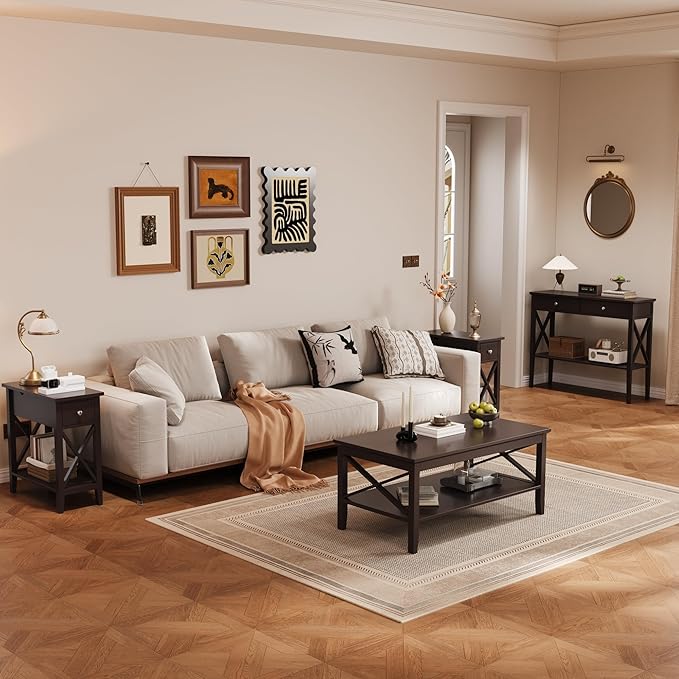 ChooChoo Console Table with Drawers, Narrow Wood Accent Sofa Table Entryway Table with Storage Shelf for Entryway, Front Hall, Hallway, Living Room, Espresso