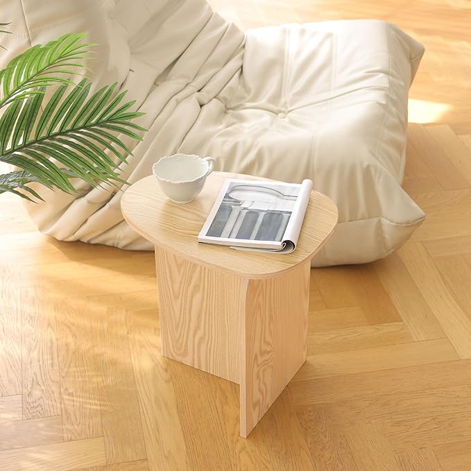 AWASEN Small Side Table, Mini End Table Living Room, Modern Accent Table with Unique Tabletop, Short Bedside Table for Small Spaces, Natural