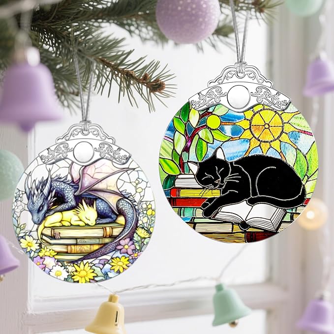 Stained Glass Black Cat Christmas Ornament: Christmas Tree Ornaments & Decor, Holiday Decor – Holiday Presents, Gift Exchange Ideas & Elegant Keepsake for Family, Coworkers & Friends