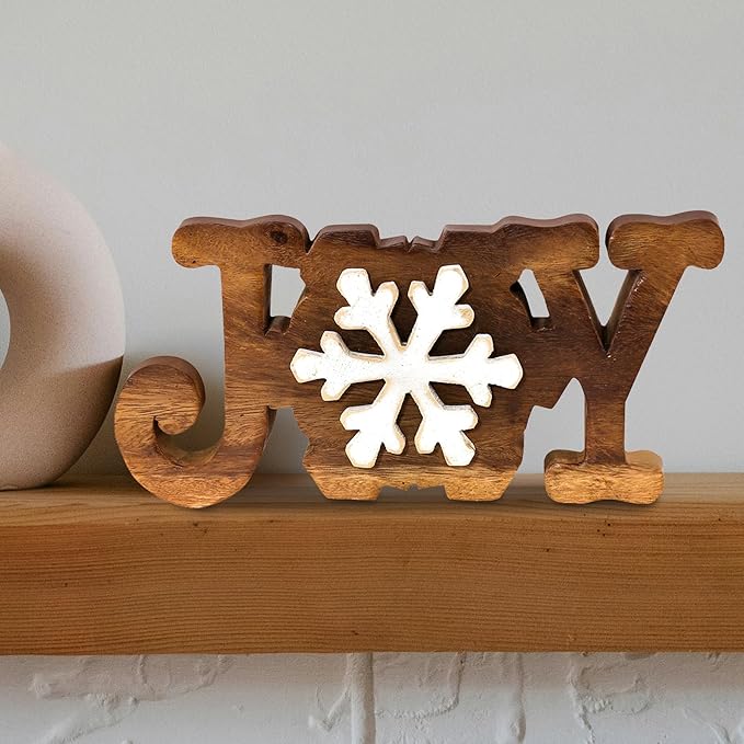 Decozen Living Room Decor: Handcrafted Joy Sign Letters Centerpiece - Bedroom, Indoor Coffee Table, House, Dining Room, Farmhouse & Kitchen Decor, Housewarming Gifts and Accessories - Solid Wood