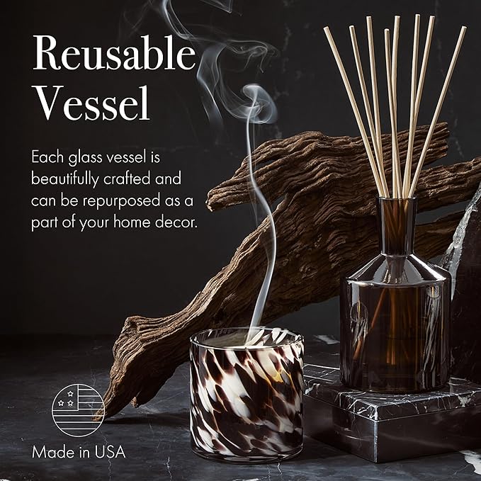 LAFCO New York Fall Classic Reed Diffuser, Saffron Sandalwood - 6 oz - Up to 3 Months Fragrance Life - Reusable, Hand Blown Glass Vessel - Natural Wood Reeds - Made in The USA