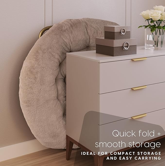 Milliard Saucer Chair For Adults, Teens & Kids, Beige, Faux Fur XL Circle Chair for Bedroom, Dorm & Gaming, Foldable Comfy Accent Seat for Small Spaces, Folding Moon / Mushroom / Round Oversized Style