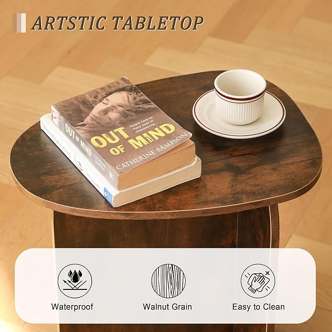 AWASEN Side Table, Small Triangle End Table Living Room, Modern Accent Table with Unique Tabletop, Mini Bedside Table for Small Spaces, Rustic Brown