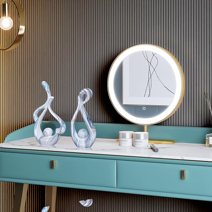 Blue Sculptures Home Decor, Ceramic Statues Coffee Table Decor for Living Room, Table Centerpiece for Dining Room, Shelf, Entry, Modern Minimalist Abstract Art Objects (2pcs)