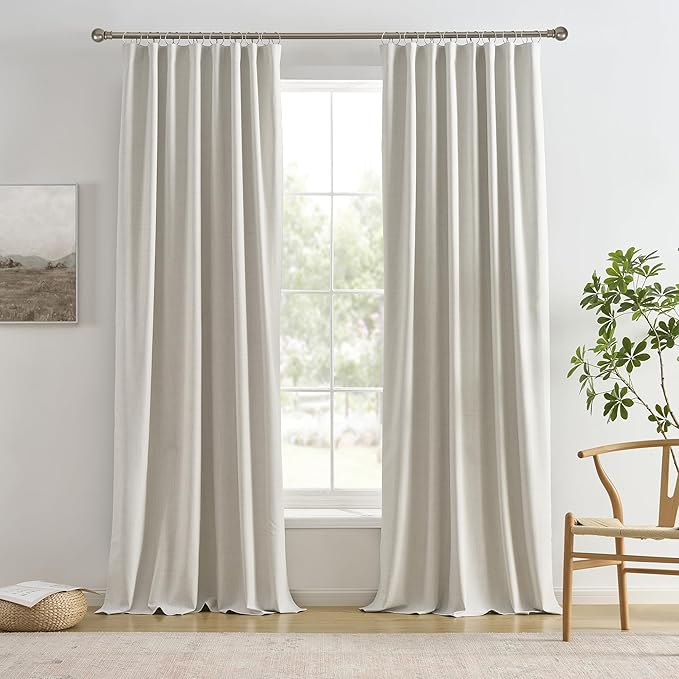 RAIN CITY 130 Inch Blackout Curtains 2 Panels Set, Linen Custom Curtain for Track System High Ceiling to Floor Back Tab Farmhouse Dark Out Window Drapes for Living Room,Natural Birch 50"x130"