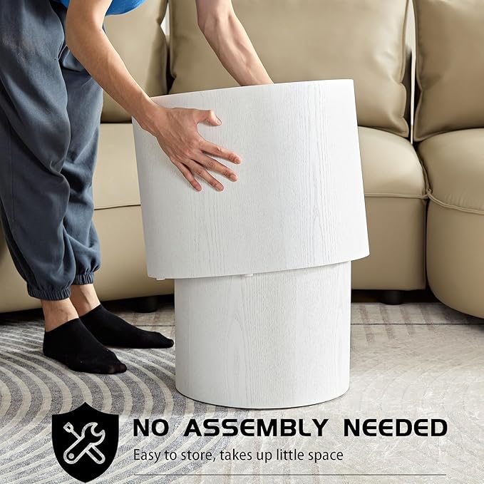 Nesting Coffee Table Set of 2, Modern Round Coffee Table with Non-Slip Feet, Wooden Circle Accent Tables for Small Spaces Living Room Bedroom Balcony Office Drum Side Table (White)