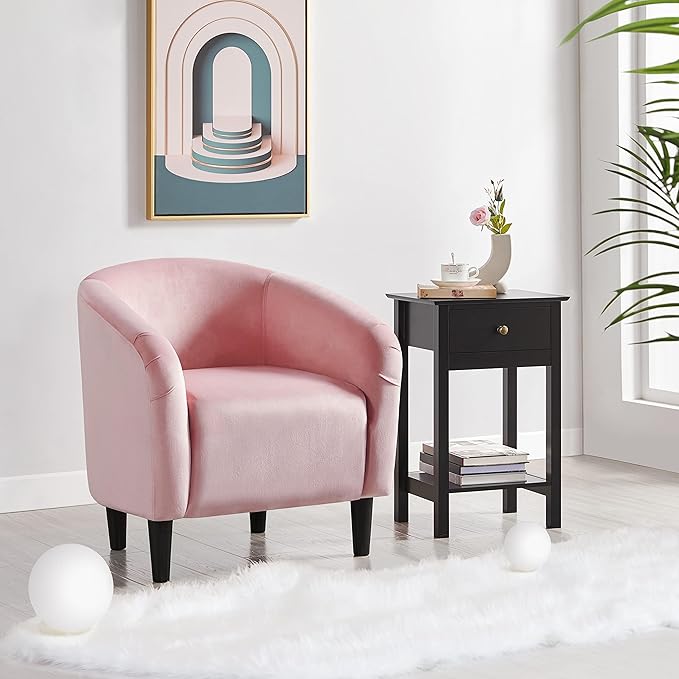 Yaheetech Accent Barrel Chair, Boucle Fabric Club Chair, Furry Sherpa Elegant Armchair with Cozy Soft Padded, Suitable for Living Room Bedroom Reception Room Office, Pink