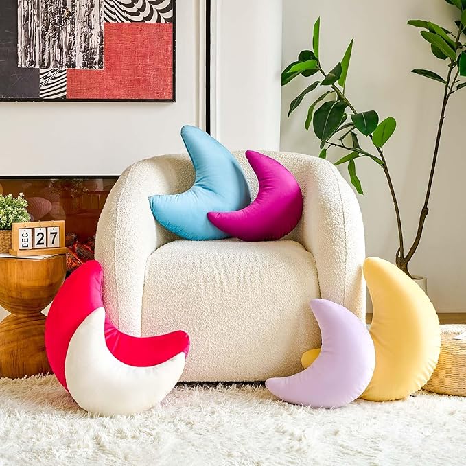 Yellow Moon Pillow, 14.9" Cute Soft Velvet Half Moon Shape Plush Decorative Throw Pillows Cushions Room Decor for Couch Bedroom Living Room