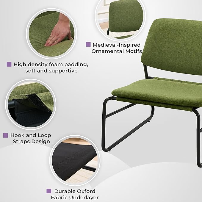 DAICO Modern Accent Chair Comfy Living Room Chair Armless Sling Accent Chairs Upholstered Side Sitting Chairs with Metal Frame for Office Reception Reading Bedroom Waiting Room, Green