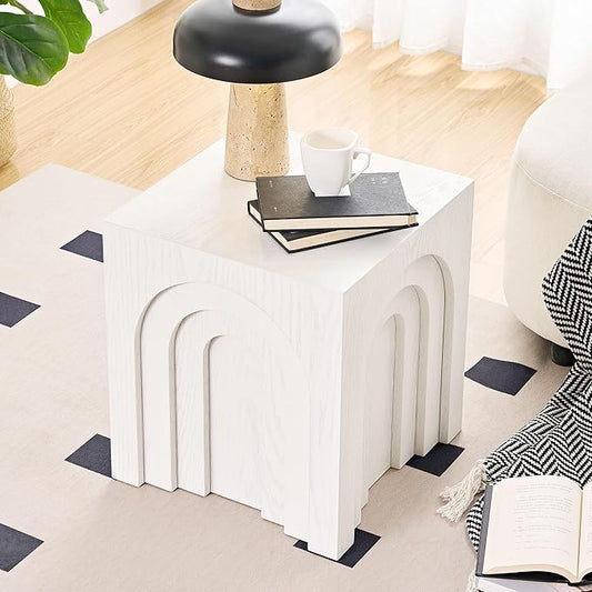 15.74'' Square Coffee Table for Living Room, Minimalist Coffee Table Modern Coffee Table, Tea Table Side Table End Table Small Coffee Table Accent Table Bedside Table for Apartment Office,White