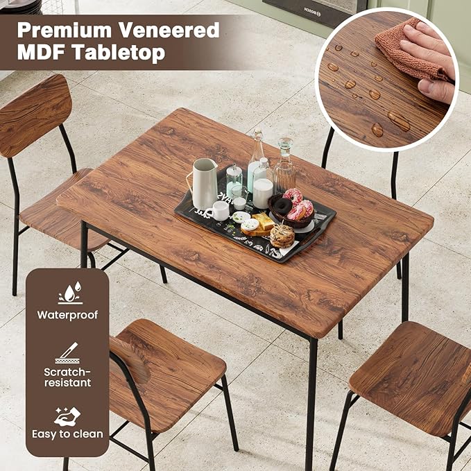 Tangkula Dining Table Set for 4,Kitchen Table & Chair Set w/Storage Rack, Metal Frame, Space-Saving Dinette Furniture Set for Breakfast Nook, Dining Room, Small Places