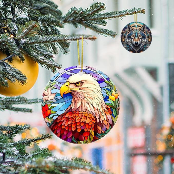 Christmas Tree Decorations Eagle Ornament, Smooth Ceramic Christmas Tree Ornaments, Xmas Decorative Hanging Ornaments, Christmas Decor Indoor Home Party Gifts Souvenir Eagle
