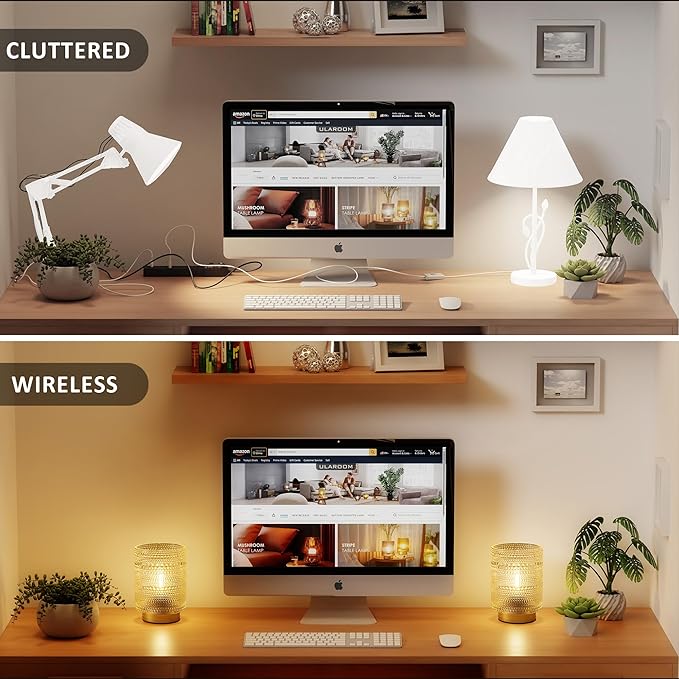 Small Decorative Aesthetic Lamp with Timer for Shelf/Bedside/Coffee Table Decor,Battery Operated Cordless Table Lamps with LED Warm Bulb for Dorm/Office/ Patio/Entryway/Mantle/Table Decor(Clear)