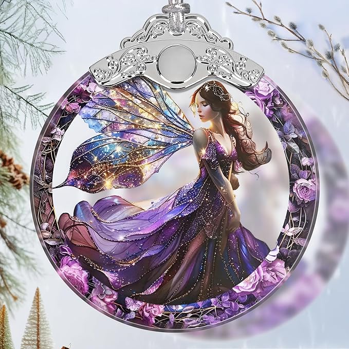 Christmas Stained Glass Fairy Ornament - Home Decor - Holiday Present Ideas - Gift Exchange - Beauteous Fairy