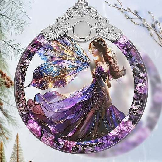 Christmas Stained Glass Fairy Ornament - Home Decor - Holiday Present Ideas - Gift Exchange - Beauteous Fairy