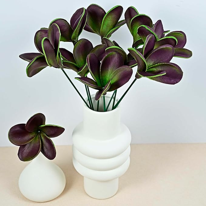 Birthday Gifts for Women Men 10pcs Unique Green Burgundy Flowers PU Real Touch Flowers Hawaiian Plumeria Frangipani Artificial Flowers for DIY Birthday Gifts Wedding Gifts Home Decor Table Centerpiece