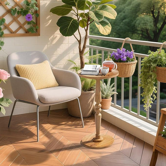 Round Side Table for Livingroom, Bedroom - Small Modern Accent End Table with Solid Wood Top and Pedestal Leg - Compact Drink Table for Corners, Small Spaces, and Office