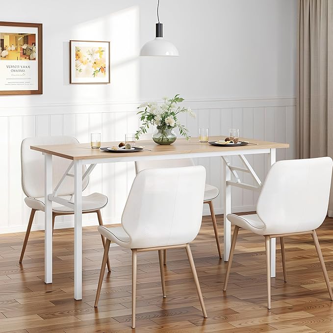 Need Folding Desk for Home Office 39-3/8'' Length Modern Folding Table Computer Desk No Install Needed Pink Oak Color Desktop White Frame, AC5AW(10060)