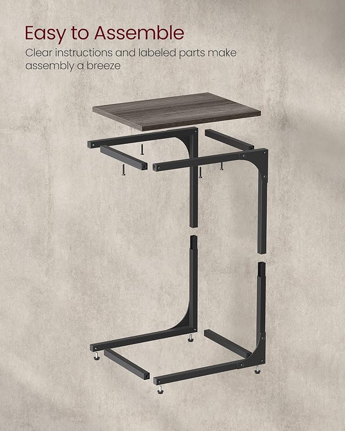 VASAGLE C-Shaped End Table, Small Side Table for Couch, Sofa Table with Metal Frame for Living Room, Bedroom, Bedside, Chestnut Brown and Black