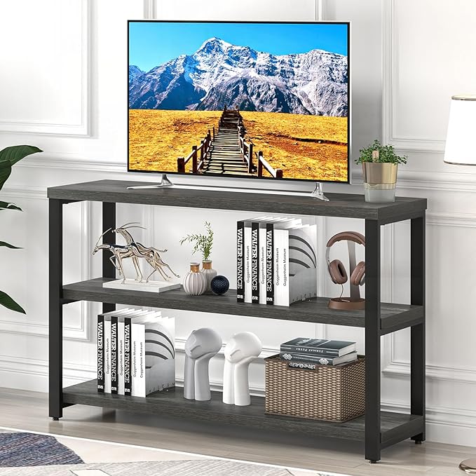 EXCEFUR Rustic Console Tables for Entryway, Sofa Table with 3 Tier Storage Shelves, Couch Table for Living Room Hallway, Industrial Grey