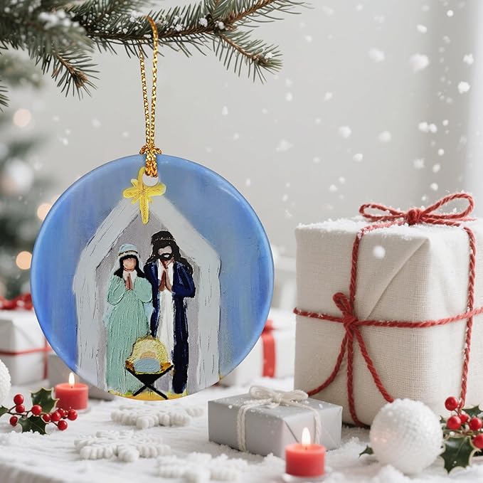 Nativity Scene Christmas Ornament, Jesus’ Birth Christmas Ornament, Holy Family Decoration, Religious Holiday Decor | Gifts for Christian, Gifts for Religious Women - Style D