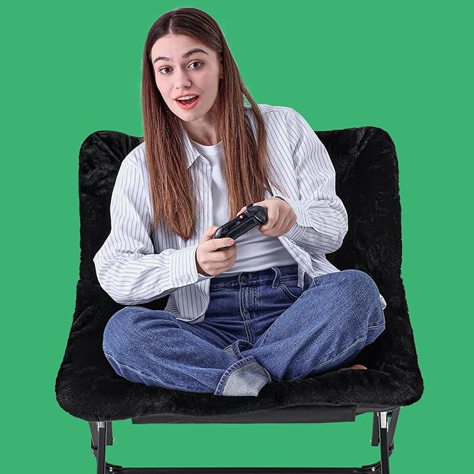 OAKHAM Comfy Chair for Adults, Soft Faux Fur Folding Lounge for Bedroom Living Room Dorm Rooms Flexible Reading Chair for Teens Kids, X-Large Foldable (Faux Fur-Black)