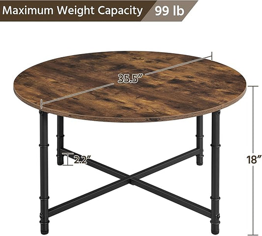 Yaheetech Round Coffee Table, Small Coffee Table for Living Room, Rustic Wood Circle Modern Center Table with Sturdy Metal Legs, Easy to Assemble, 35.5 x 18 Inches