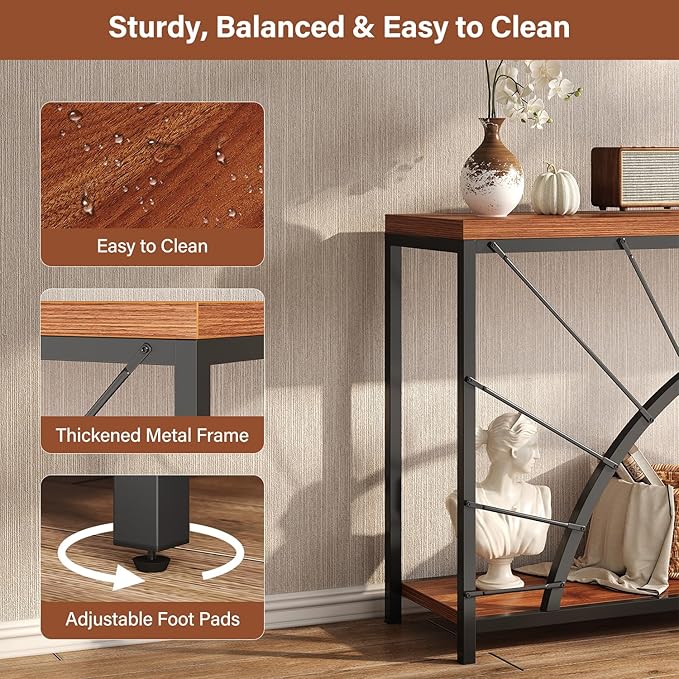 70.9 Inch Console Table, Extra Long Industrial Sofa Tables, 2-Tier Behind Couch Table, Foyer Tables for Entryway, Hallway, Living Room, Unique Design