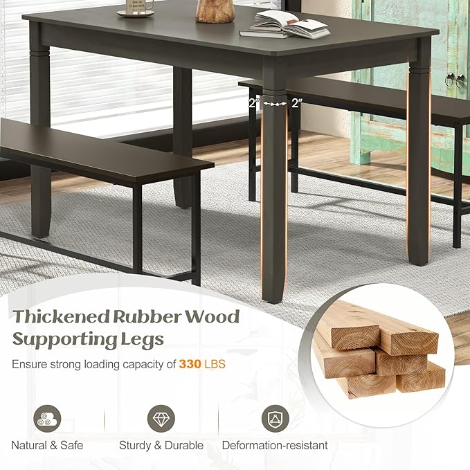 Giantex Dining Table for 4 People, 48” x 29” Kitchen Table with Wood Legs, Rectangular Dinner Tables for Small Space, Apartment, Living Room, Dinette, Load 330 Lbs, Dining Room, Grey