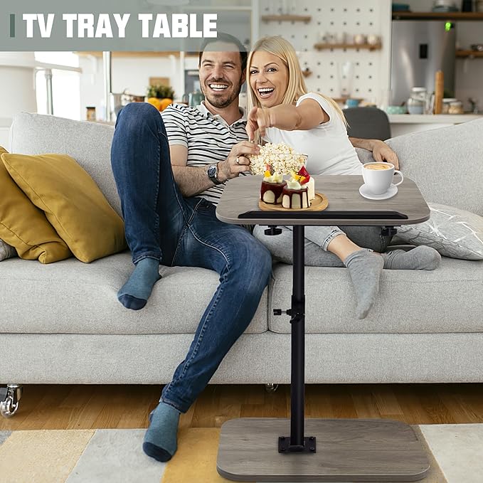 Aoligrace Adjustable Height Side Table, 360° Swivel C Table Flip Top, Small End Tables for Small Spaces Living Room(Grey)