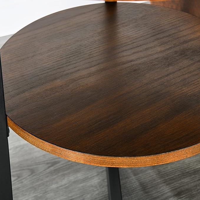 LEEMTORIG Round Side Table, 2-Tier End Table Nightstand with Metal Legs, Modern Bedside Accent Couch Table for Living Room, Bedroom, Office, Rustic Brown/Black, 19.3 x 19.3 x 24 inches BZ-1338-NC