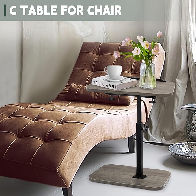 Aoligrace Adjustable Height Side Table, 360° Swivel C Table Flip Top, Small End Tables for Small Spaces Living Room(Grey)