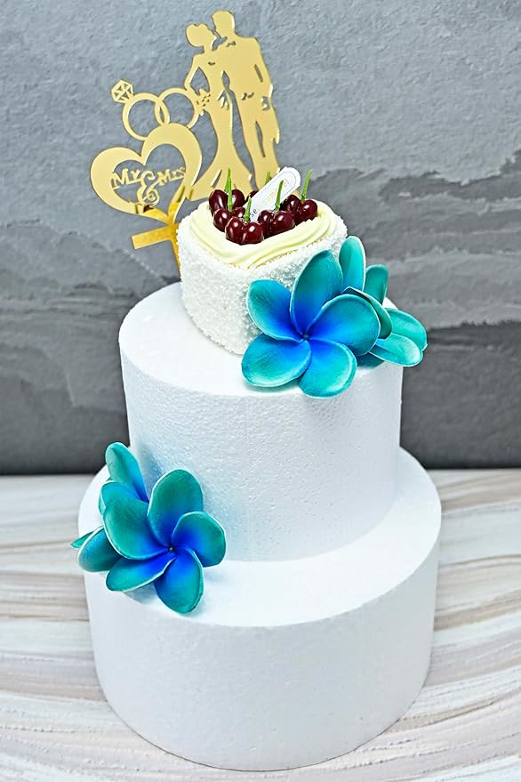 Birthday Gifts for Women Men 10pcs Unique Teal Flowers PU Real Touch Flowers Hawaiian Plumeria Frangipani Artificial Flowers for DIY Birthday Gifts Wedding Gifts Home Decor Table Centerpiece