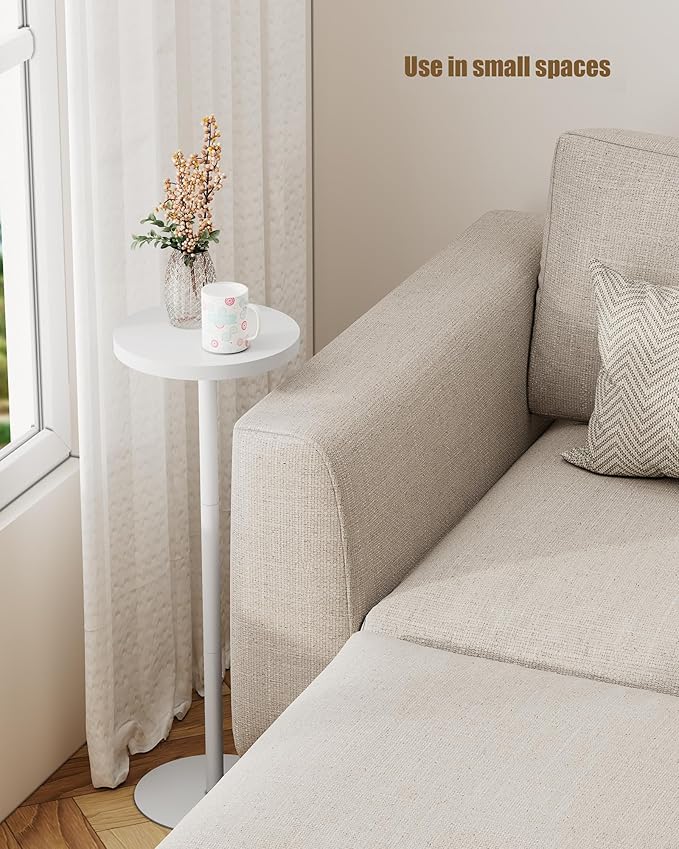 TUTOTAK Tall Round Side Table, Small End Table, Set of 2, Beside Table, Drink Table, Pedestal Side Table, livingroom, White TB01BW0652