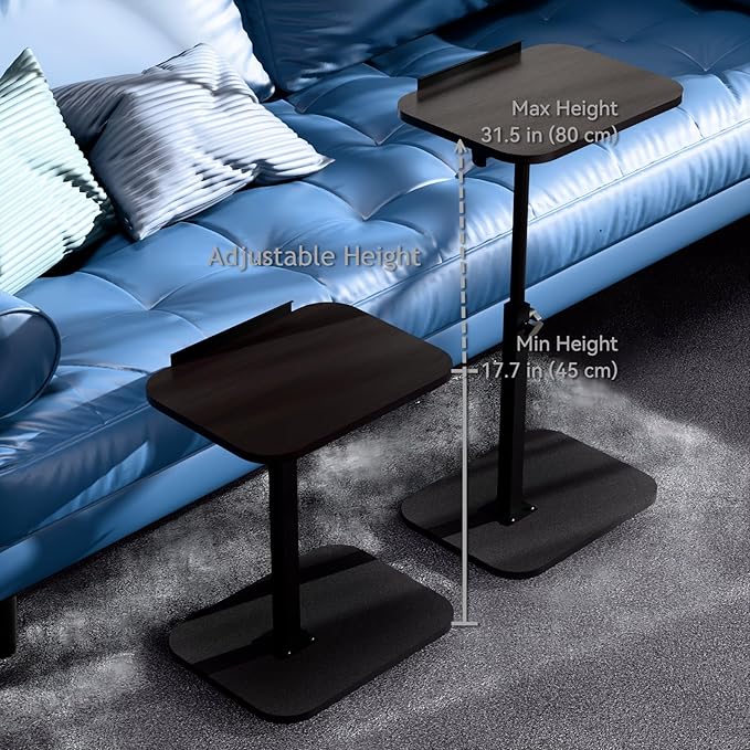 Foldable End Table,17"-31" Adjustable Height,Swivel and Turnable Desktop,TV Tray,Side Table for Small Spaces (Black, 15.7" x 11.8")