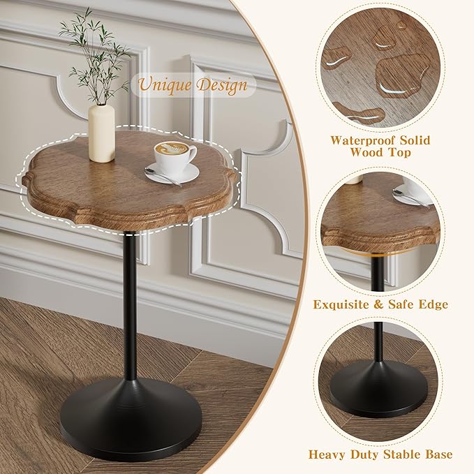 Sofa Side Table, Round Solid Wood End Table for Small Spaces, Modern Nightstand for Living Room and Bedroom Decor, Walnut