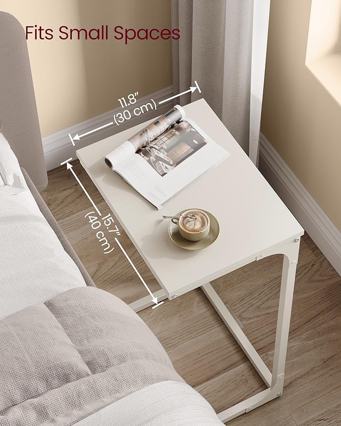 VASAGLE C-Shaped End Table, Side Table for Sofa, Couch Table with Metal Frame, Small TV Tray Table for Living Room, Bedroom, Cream White