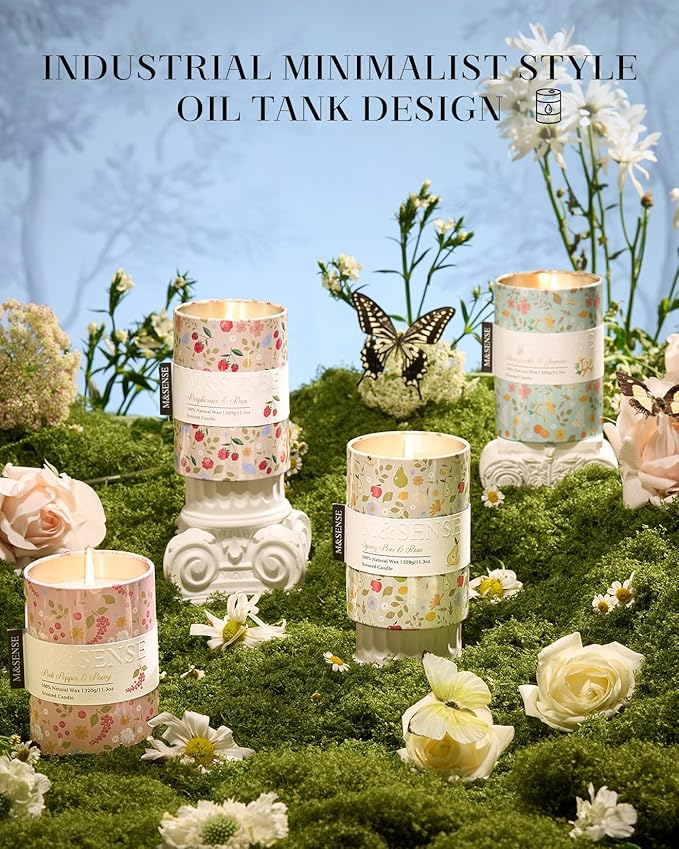 M&SENSE Pink Pepper Peony Scented Candle, Medium Jar Candle 11.3oz Natural Soy Wax for Home Scented, Floral Candles Gift for Spring Holiday, Up to 70 Hours Burning Long-Lasting Fragrance