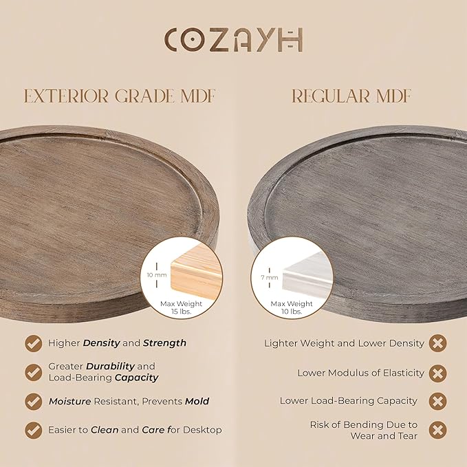 Pedestal Small Drinking Table, Farmhouse Tray Top End Table, Distressed Finish, Wood Color