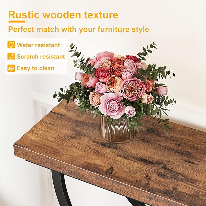 Snughome Entryway Table, 39.4" Console Table, 3-Tier Industrial Sofa Table Behind Couch Accent Table, 200 LBS Load Tabletop, Easy Assembly, for Hallway, Living Room, Foyer, Rustic Brown