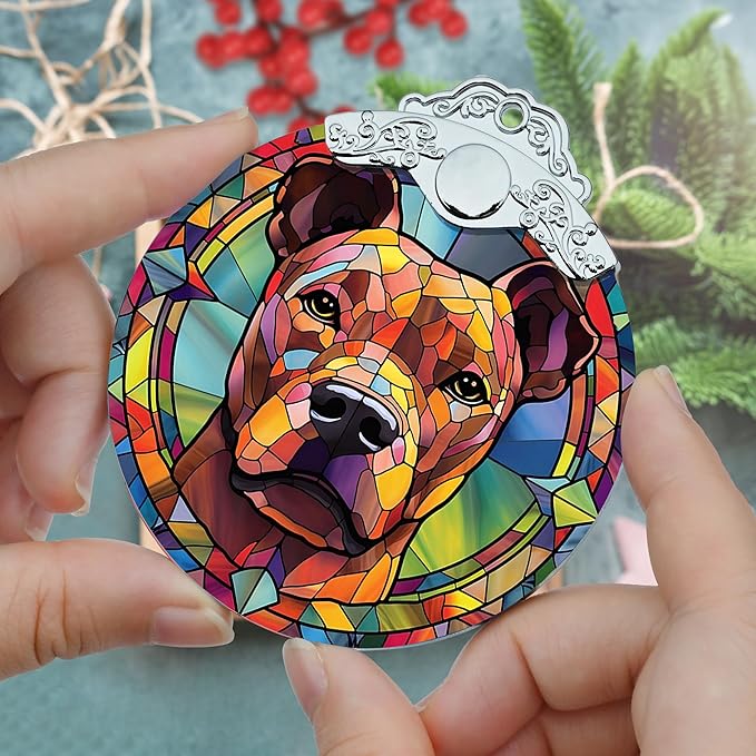 Dog Ornament, American Staffordshire Terrier Hanging Ornament - Glass, Christmas, Thanksgiving, Birthday Decorations and Gifts