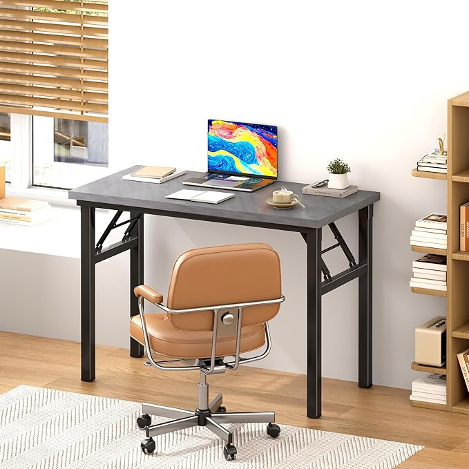 DlandHome Folding Desk Small Desk 31.5 inches Small Computer Desk for Home Office Folding Table Writing Table for Small Spaces No Assembly Required Grey & Black Frame