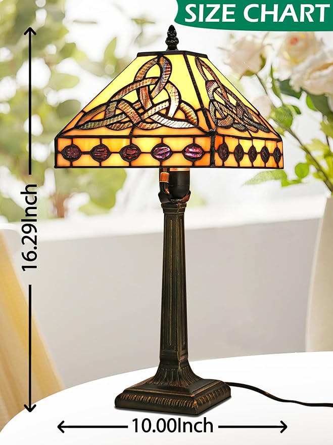 KY&BOSAM Tiffany Style Table Lamp Irish Celtic 17500 Lumens Stained Glass Art Style Fairy Lamp Night Light Shade E26 Bulb Holder Metal Base ON Off Switch Home Office Memory Lamp St Patrick's Day Gift