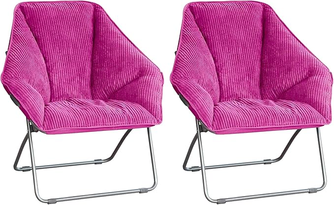 Zenithen Limited Foldable Indoor Plush Portable Seat Hexagon Folding Dish Chair, Perfect for Dorm Room, Bedroom, and Living Room, Plum Corduroy (Pack of 2)