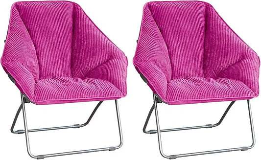 Zenithen Limited Foldable Indoor Plush Portable Seat Hexagon Folding Dish Chair, Perfect for Dorm Room, Bedroom, and Living Room, Plum Corduroy (Pack of 2)
