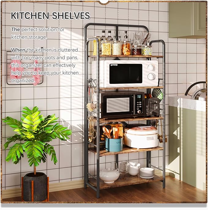 4NM No Assembly Folding Bookshelf, 5 Tiers Collapsible Book Shelves Open Industrial Foldable Storage Bookcase Shelf for Bedroom, Living Room, Home Office - Rustic Brown and Black