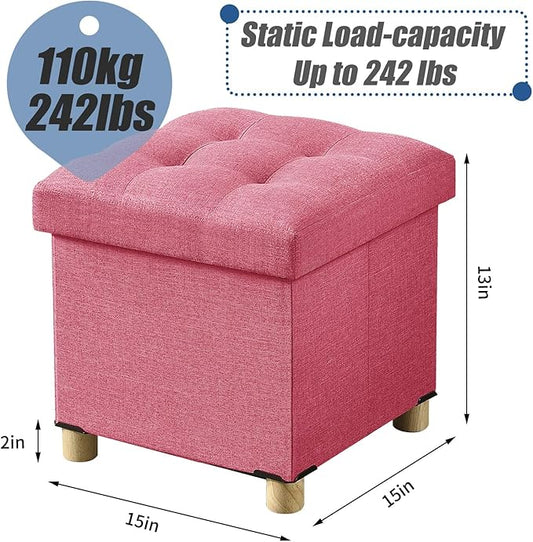 BRIAN & DANY Small Ottoman with Storage, Foot Stool Ottoman Storage Cube, Foot Rest for Couch with Legs, Hot Pink 15" x 15" x 15"